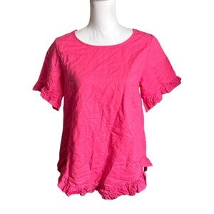 Welove Fashion Pink Ruffle Sleeve Linen Top Size Small